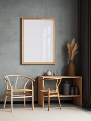 Frame mockup in kitchen room interior, 3d render, Generative AI