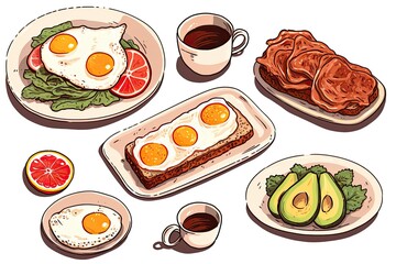 Illustration set of food. Generative Ai.