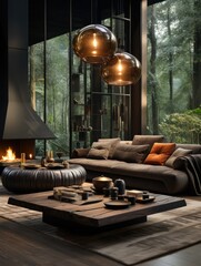 Modern scandinavian interior living room, contemporary boho style with modern style living room