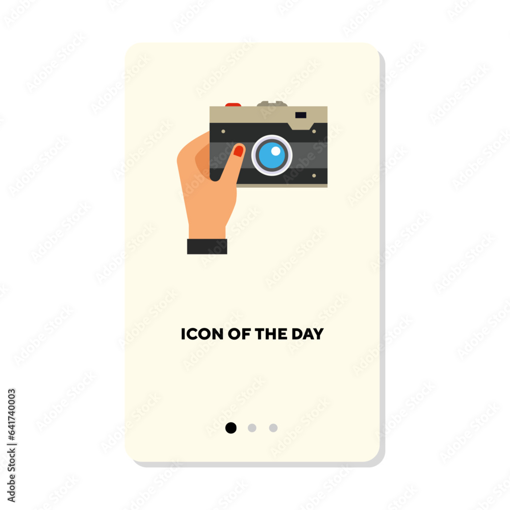 Aufkleber holding camera flat icon. hand holding classic camera isolated vector sign. motion and action concep