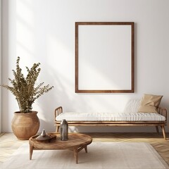 Mockup frame in farmhouse living room interior, 3d render, Generative AI