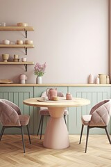 Home mock up, cozy kitchen interior in pastel colors, 3d render, Generative AI