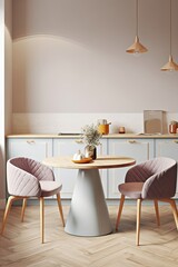 Home mock up, cozy kitchen interior in pastel colors, 3d render, Generative AI