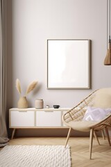Mockup frame in interior background, room in light pastel colors, Scandi-Boho style, 3d render, Generative AI