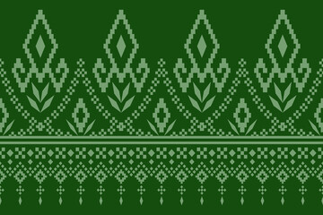 Green Cross stitch colorful geometric traditional ethnic pattern Ikat seamless pattern border abstract design for fabric print cloth dress carpet curtains and sarong Aztec African Indian Indonesian 