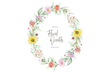 colorfull hand drawn floral wreath illustration
