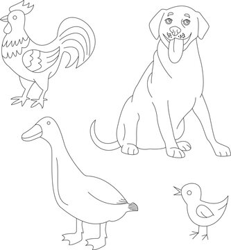 outline cute farm clipart set in cartoon style for farmers and kids who love farm life and country life
