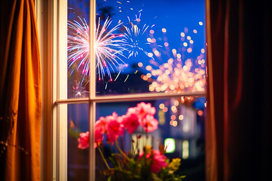 Ai generated image of firework from window view
