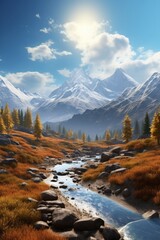 Panorama mountain autumn landscape generative ai