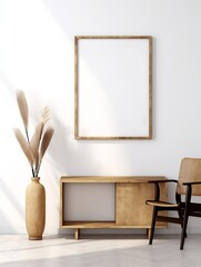 Mockup poster frame in minimalist modern interior background, 3d render, Generative AI