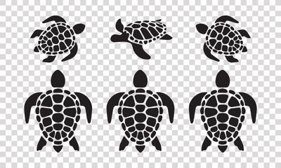Vectored Sea Turtle Designs. Silhouette vector flat illustration. . 6 Sea Turtle Designs . Use Together Or Individually  EPS . Silhouette . Cricut . Cut Files