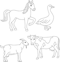 outline adorable farm clipart set in cartoon style for farmers and kids who love farm life and country life