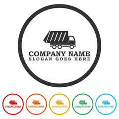 Garbage truck logo template. Set icons in color circle buttons