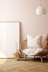 Home mockup, room in light pastel colors, Scandi-Boho style interior background, 3d render, Generative AI