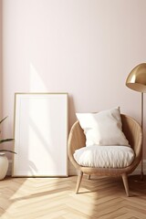 Home mockup, room in light pastel colors, Scandi-Boho style interior background, 3d render, Generative AI