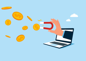Earn money online. Flat vector illustration
