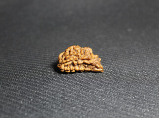 close up of ek mukhi rudraksh on textured rubber mat surface.