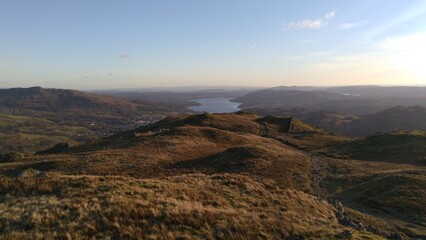 Lake District Windermere Cumbria on high Mountain peak England UK