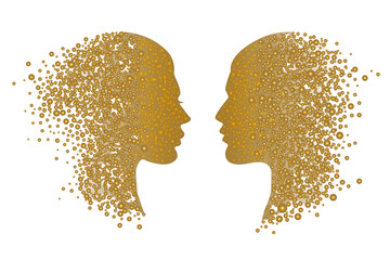 Abstract gold couple face silhouette with circles - obrazy, fototapety, plakaty