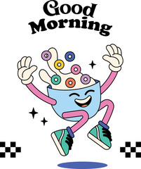 Cereal Breakfast Retro Cartoon Illustration