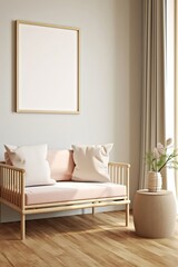 Home mockup, frame in interior background, room in light pastel colors, 3d render, Generative AI