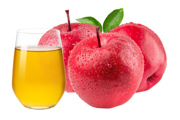 Fresh red apple and apple juice isolated on a transparent background.