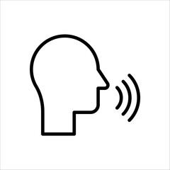 Voice control icon. Speak or talk recognition icon, sound commander or speech dictator head, vector illustration on white background