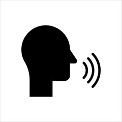 Voice control icon. Speak or talk recognition icon, sound commander or speech dictator head, vector illustration on white background