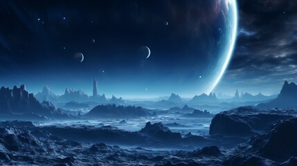 Panorama of distant planet system in space 3D render generative ai