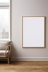 Fototapeta na wymiar Frame mockup in contemporary minimalist beige room interior, 3d render, Generative AI