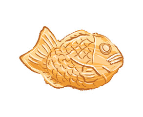 Isolated golden Japanese fish shaped pastry, Taiyaki sweets food