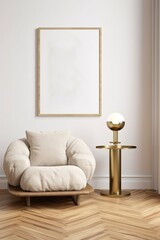 Mockup frame in contemporary Scandinavian living room interior, 3d render, Generative AI