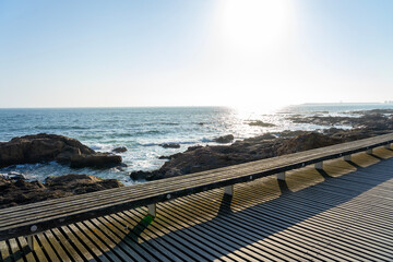 wooden pier in Porto Portugal at sunset