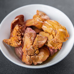 liver chicken food confit boiled chicken offal meat meal snack on the table copy space food background rustic top view 