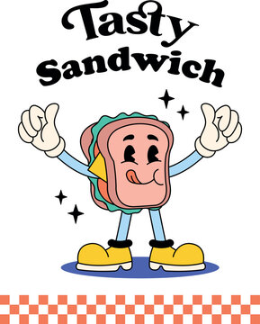 Tasty Sandwich Retro Cartoon Illustration