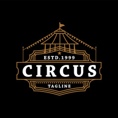 Circus Tent Badge Label Emblem Logo Design Vector Vintage Retro Dark background