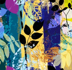 Foto op Plexiglas seamless pattern background, with leaves, paint strokes and splashes © Kirsten Hinte