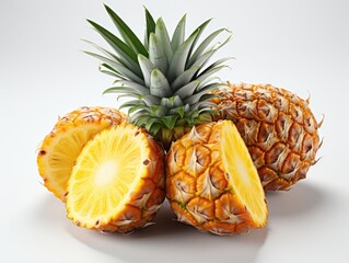 Pineapples isolated on white background. 3d render illustration.