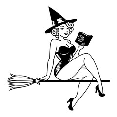 Vector Cartoon Cute Pin Up Witch Isolated