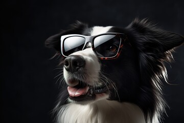 Border Collie dog sporting stylish sunglasses. Dog fashion.