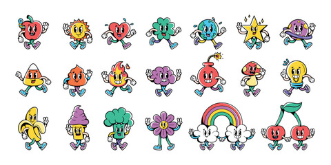 vector retro cartoon funny characters set illustration isolated