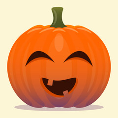 Cute cartoon pumpkins for Halloween holiday. Orange autumn pumpkin with smile. Vector illustration.