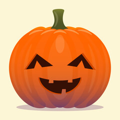 Cute cartoon pumpkins for Halloween holiday. Orange autumn pumpkin with smile. Vector illustration.