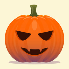 Cute cartoon pumpkins for Halloween holiday. Orange autumn pumpkin with smile. Vector illustration.