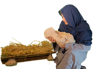 Christmas story Mary and baby Jesus in a manger