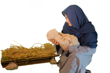 Christmas story Mary and baby Jesus in a manger