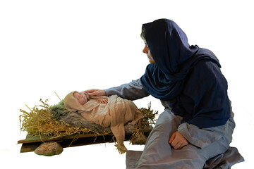 Christmas story Mary and baby Jesus in a manger
