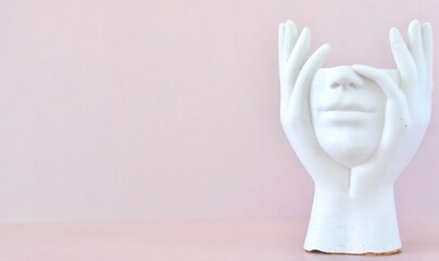 on a pink background, a white plaster figurine without a head - obrazy, fototapety, plakaty
