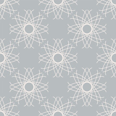 Vector seamless vintage pattern of abstract white lace flowers on light grey background