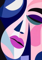 woman cubist man fashion modern cubism portrait face abstract graphic poster. Generative AI.